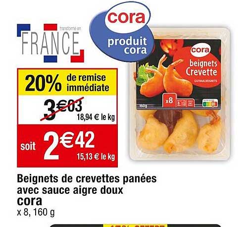 beignets de crevettes panées avec sauce aigre doux cora