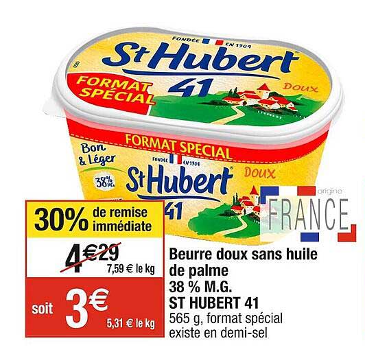 beurre doux sans huile de palme 38% m.g. st hubert 41