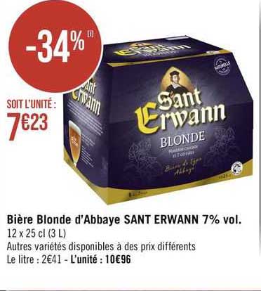 bière blonde d'abbaye sant erwann 7% vol.