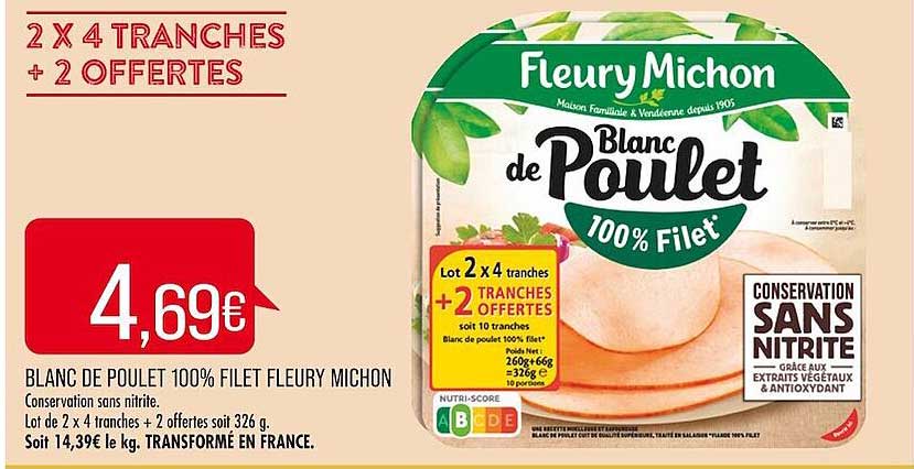 blanc de poulet 100% filet fleury michon