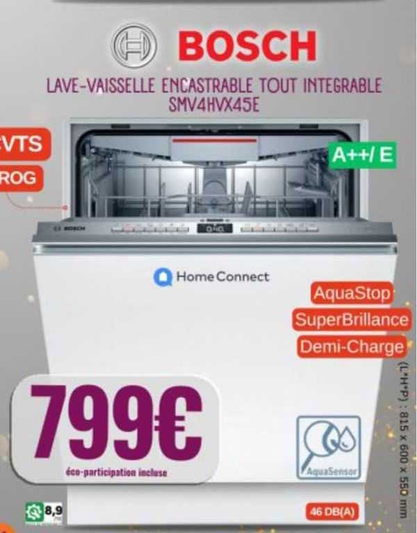 bosch lave-vaisselle encastrable tout integrable smv4hvx45e