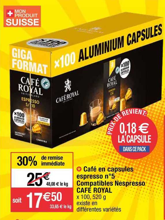 café en capsules espresso n°5 compatibles nespresso café royal