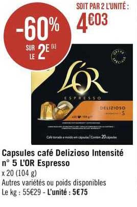 capsules café delizioso intensité n° 5 l'or espresso