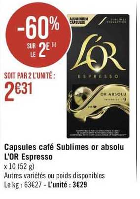 capsules café sublimes or absolu l'or espresso
