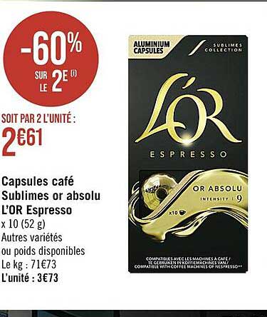 capsules café sublimes or absolu l'or espresso