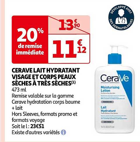 cerave lait hydratant visage et corps peaux sèches à très sèches