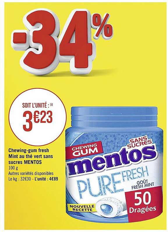 chewing-gum fresh mint au thé vert sans sucres mentos