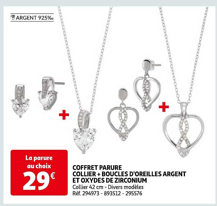 coffret parure collier + boucles d'oreilles argent et oxydes de zirconium