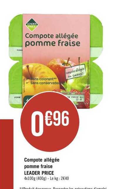 compote allégée pomme fraise leader price