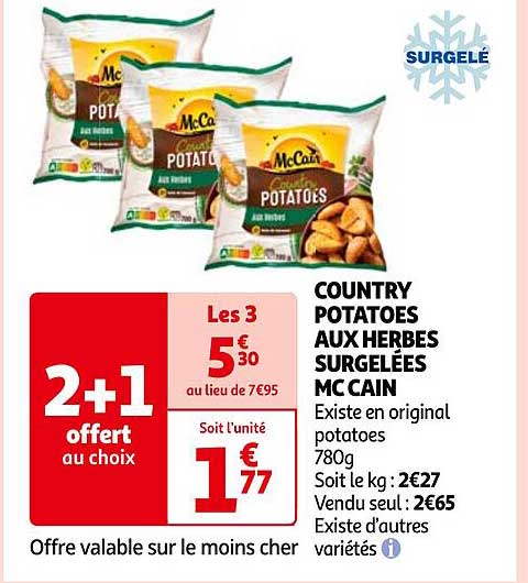 country potatoes aux herbes surgelées mc cain
