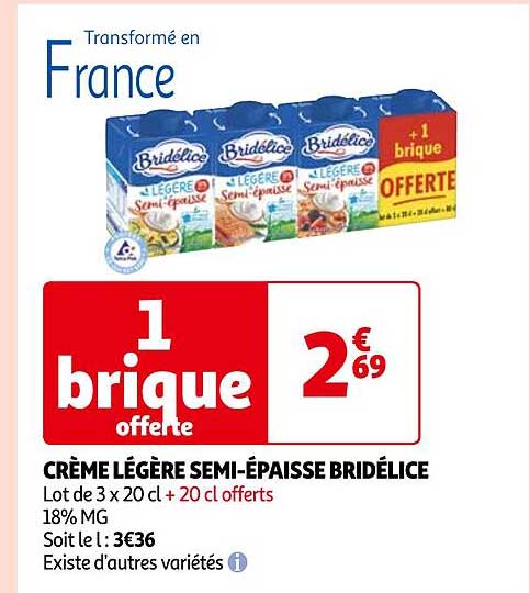 crème légère semi-épaisse bridélice
