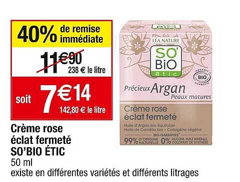 crème rose éclat fermeté so'bio étic