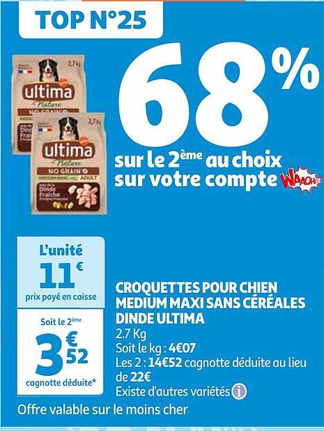 Croquettes Pour Chien Medium Maxi Sans Céréales Dinde Ultima