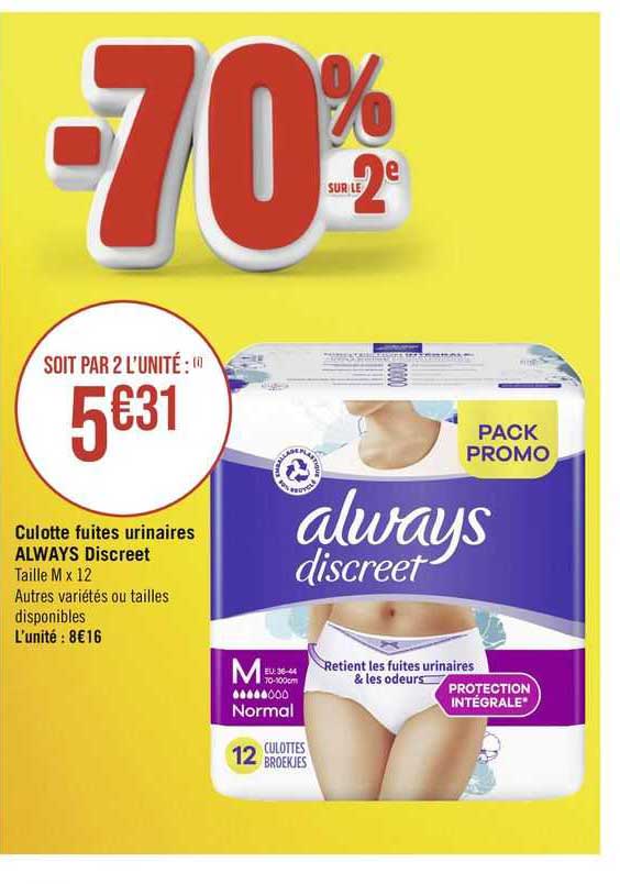 culotte fuites urinaires always discreet