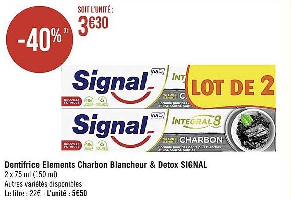 Dentifrice éléments Charbon Blancheur & Detox Signal