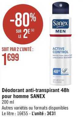 déodorant anti-transpirant 48h pour home sanex