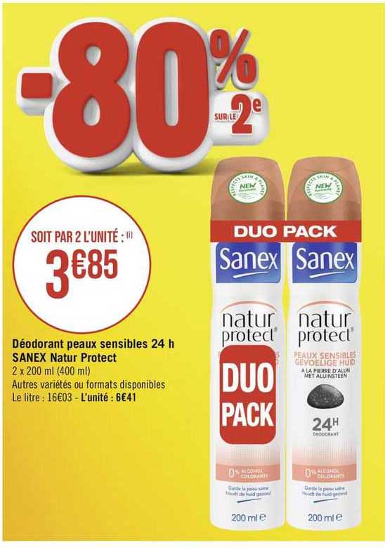 déodorant peaux sensibles 24h sanex natur protect