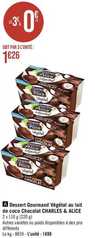 Dessert Gourmand Végétal Au Lait De Coco Chocolat Charles & Alice