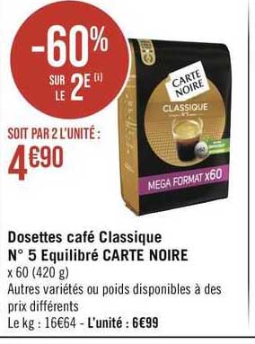 Dosettes Café Classique N° 5 Equilibré Carte Noire