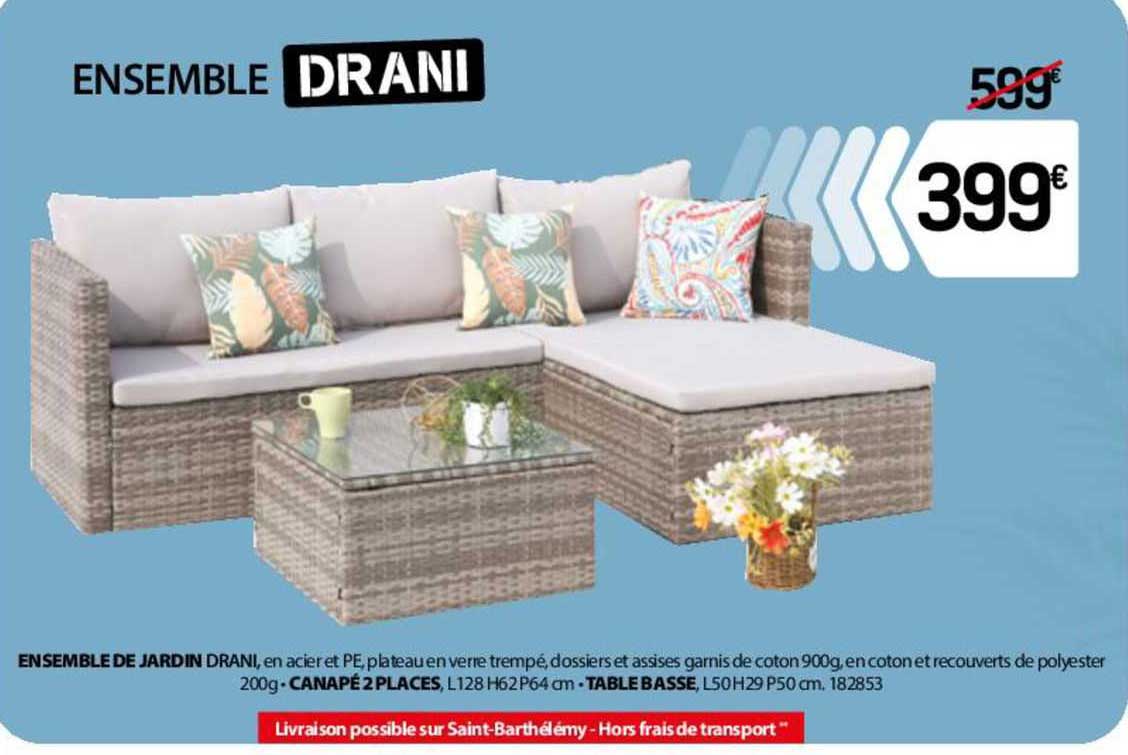 Ensemble De Jardin Drani, Canapé 2 Places, Table Basse