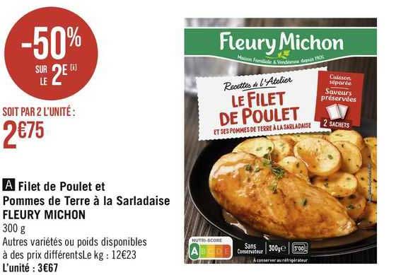 filet de poulet et  pommes de terre à la sarladaise fleury michon