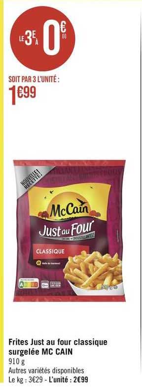 frites just au four classique surgelée mc cain