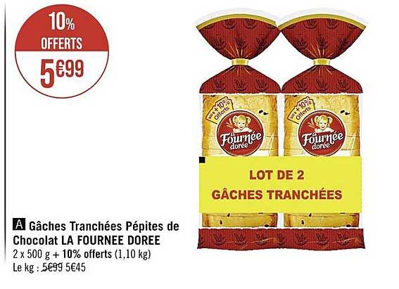 gâches tranchées pépites de chocolat la fournée dorée