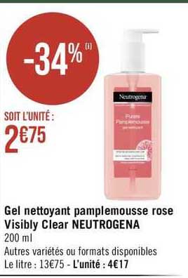 Gel Nettoyant Pamplemouse Rose Visibly Clear Neutrogena