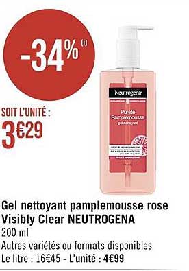 gel nettoyant pamplemousse rose visibly clear neutrogena