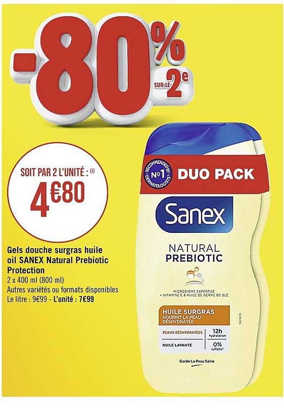 gels douche surgras huile oil sanex natural prébiotic protection