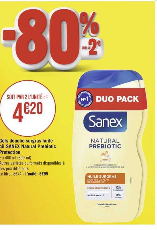 gels douche surgras huile oil sanex natural prebiotic protection