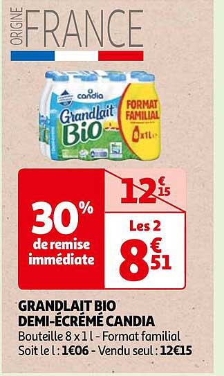 grandlait bio demi-écrémé candia