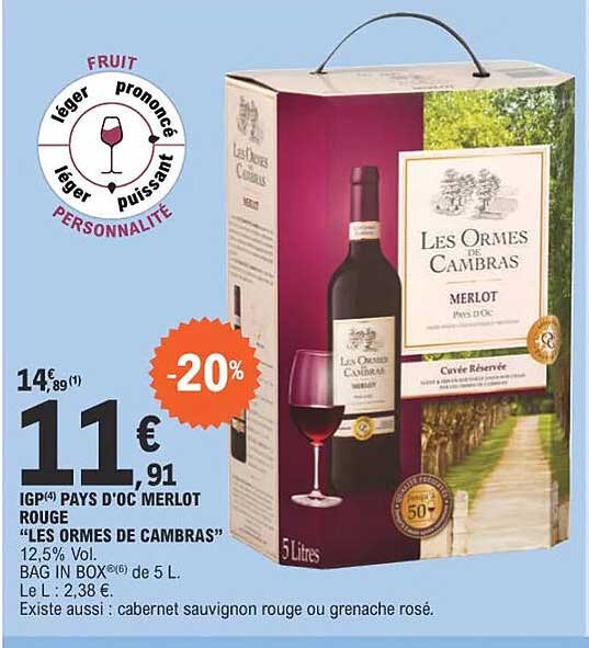 igp pays d'oc merlot rouge "les ormes de cambras"