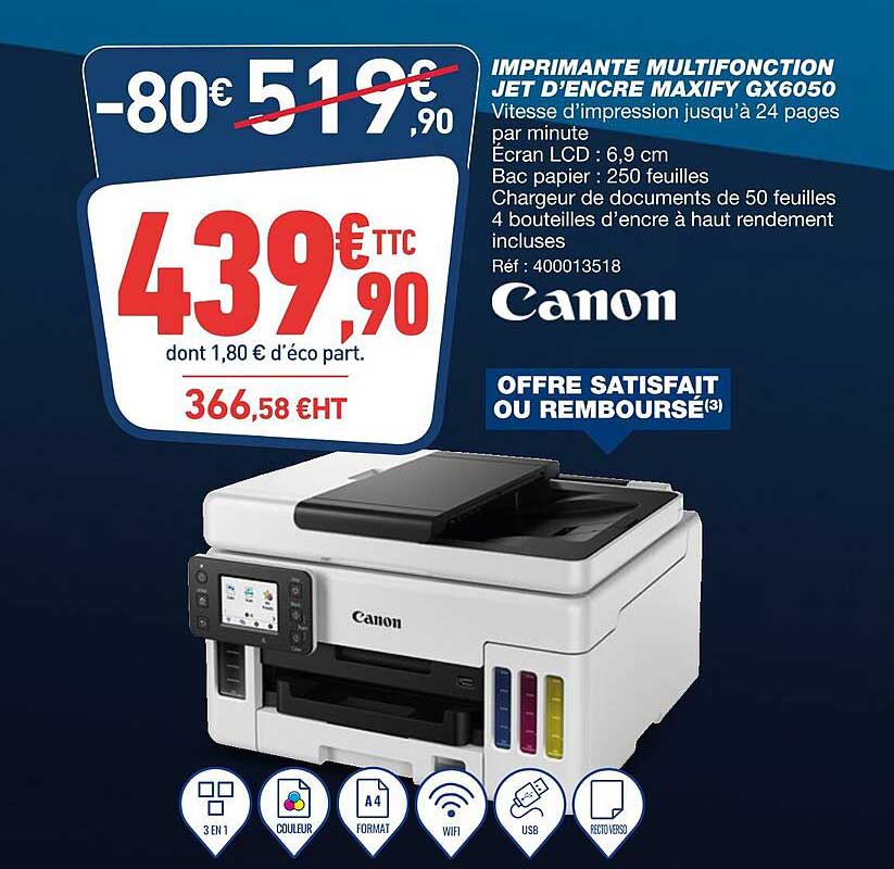 imprimante multifonction jet d'encre maxify gx6050 canon