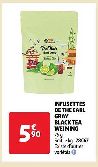 infusettes de thé earl gray black tea wei ming