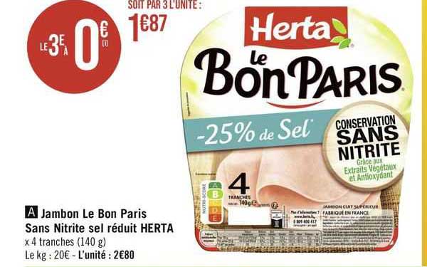 jambon le bon paris sans nitrites sel réduit herta