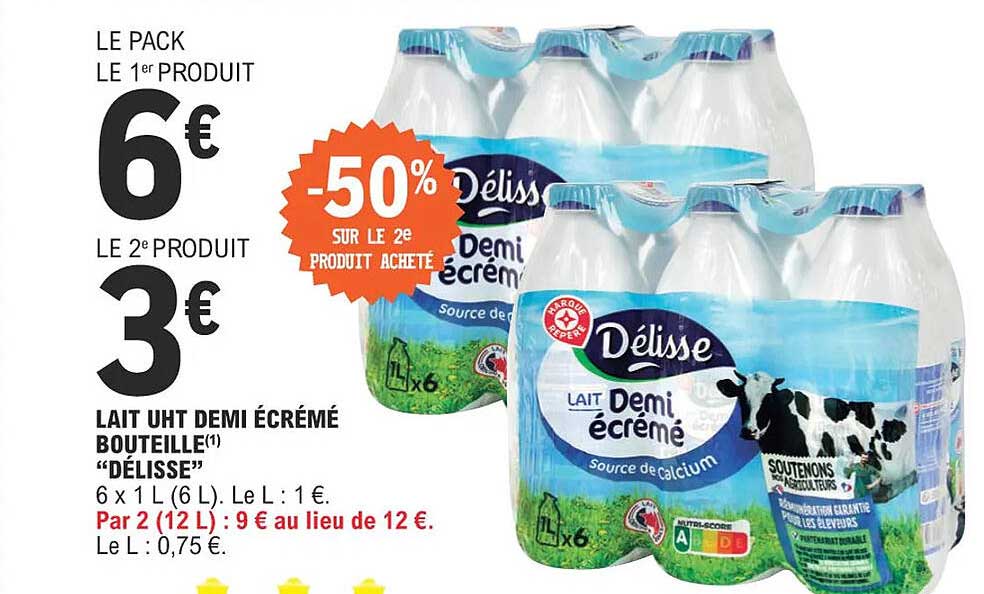 Lait Uht Demi écrémé Bouteille "délisse"