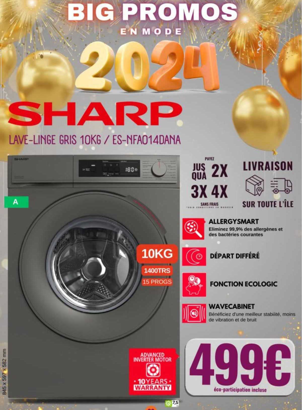 lave-linge gris 10 kg sharp