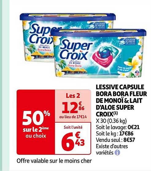 lessive capsule bora bora fleur de monoï & lait d'aloé super croix