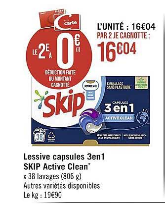 Lessive Capsules 3 En 1 Skip Active Clean