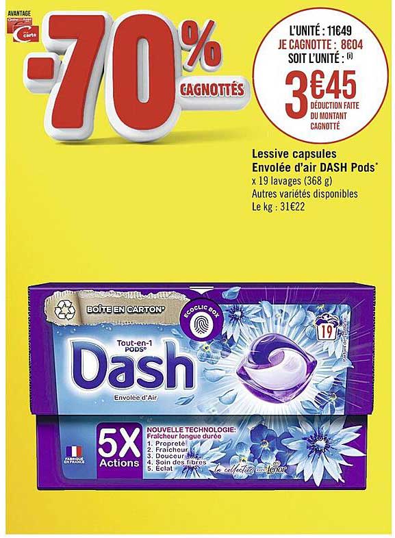 lessive capsules envolée d'air dash pods
