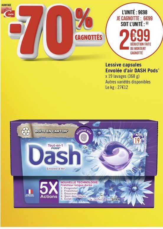 lessive capsules envolée d'air dash pods