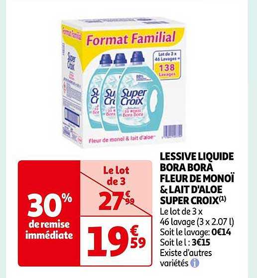 lessive liquide bora bora fleur de monoï & lait d'aloé super croix