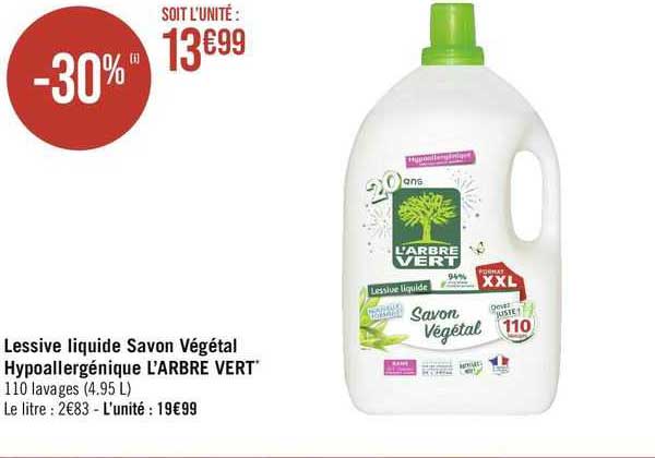 Lessive Liquide Savon Végétal Hypoallergénique L'arbre Vert