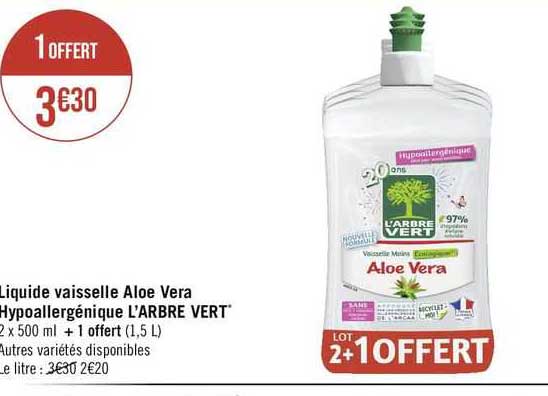 liquide vaisselle aloe vera hypoallergénique l'arbre vert