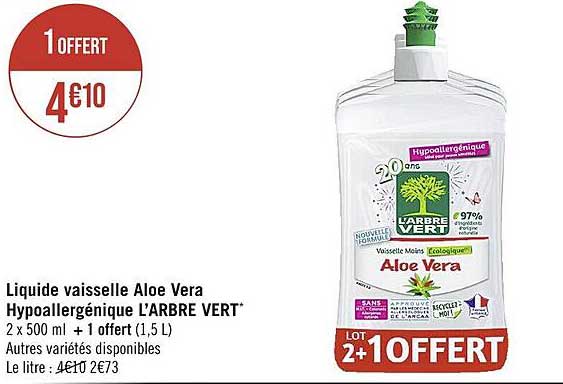 liquide vaisselle aloé véra hypoallergénique l'arbre vert