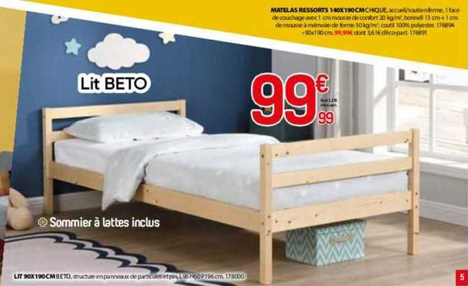 Lit 90 X 190 Cm Beto, Matelas Ressorts 140 X 190 Cm Chique
