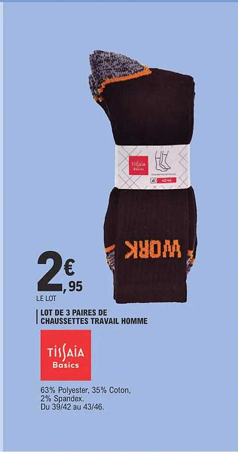 lot de 3 paires sde chaussettes travail homme tissasia basics