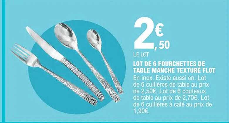 lot de 6 fourchettes de table manche texturé flot