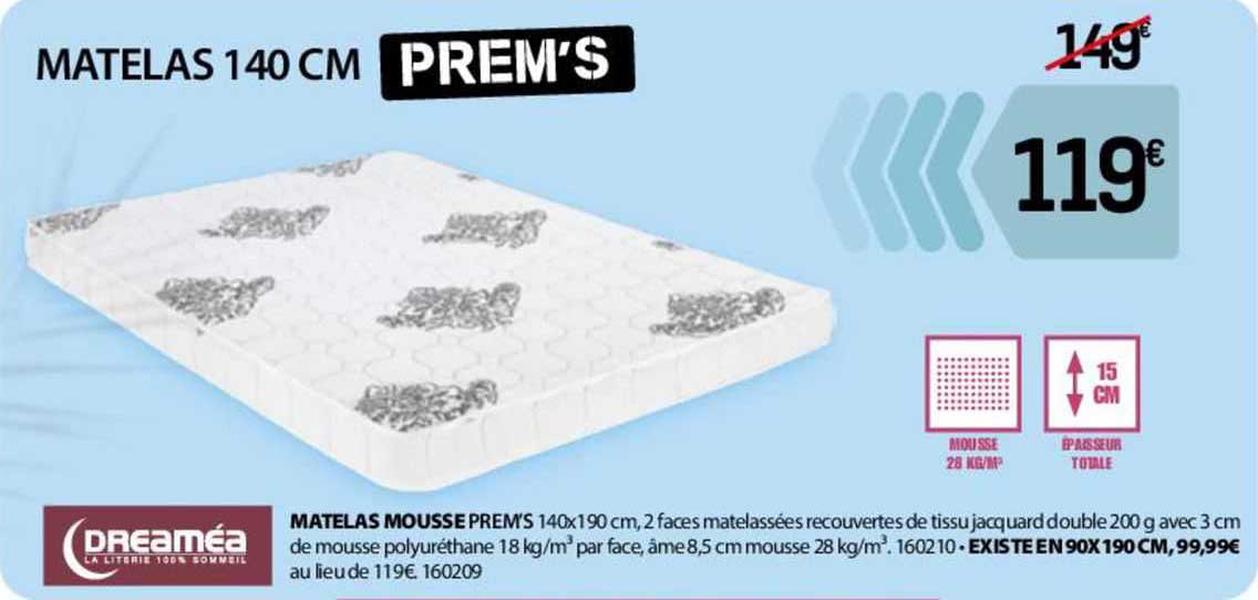 matelas 140 cm prem's dreaméa